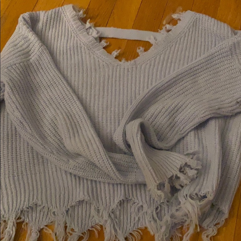 Baby Blue Ripped Sweater